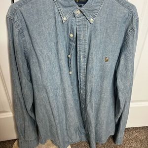 Ralph Lauren chambray denim shirt. Worn once. Hung to dry.
